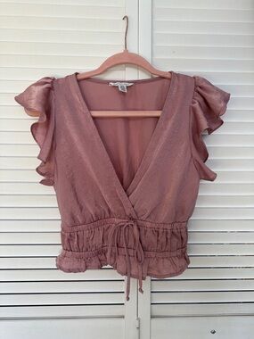 American Eagle Dusty Rose Ruffle Sleeve Top